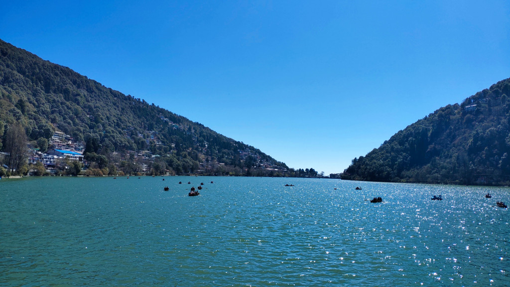 The pristine blue waters of the Naini Lake