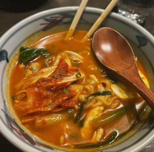 Bowl of soupy kimchi ramen at Kofuku in Powai
