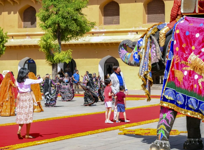 US VP JD Vance and his children viewing elephants in Jaipur