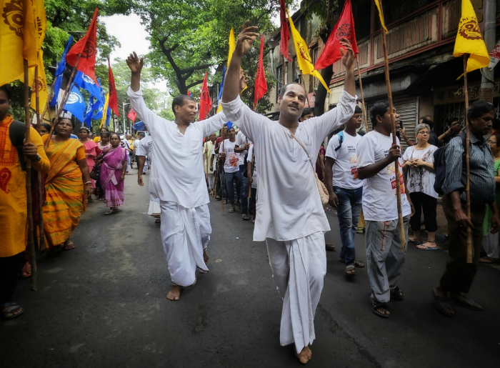 Devotees dancing in a procession