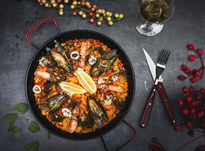 A pot of paella