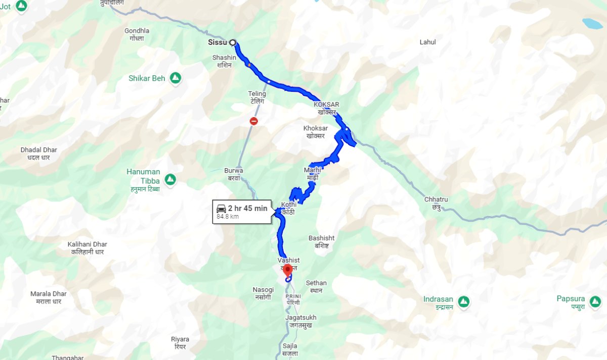 Sissu To Manali Distance And Route